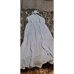 Light Blue Tufted Tiered Maxi Halter‎ Dress Size XL